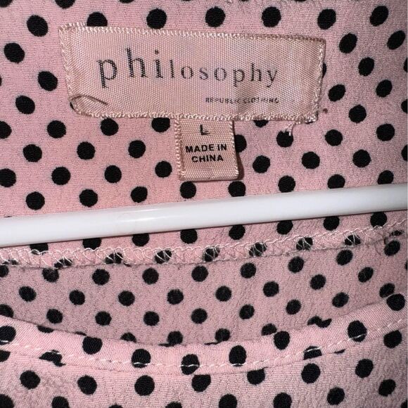 Philosophy Pink and Black Polka Dot Long Sleeve Top Sz Large - Picture 3 of 5